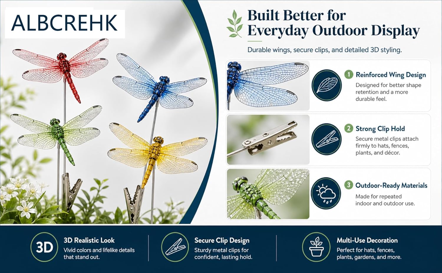 20 Pcs Dragonfly Clips for Bugs Repellent, 3D Artificial Dragonfly Hat Clips Garden Decor, Garden Bird and Fly Scare Devices for Indoor Outdoor Material Optimized