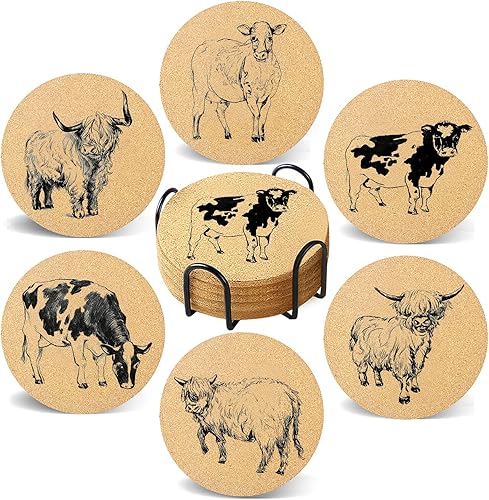 Miniatura 8 de Juego de 6 posavasos para bebidas con soporte, posavasos de abeja de madera de corcho absorbente para tazas, escritorio, mesa de oficina, cocina,