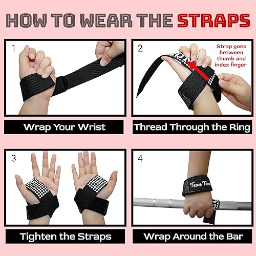 Miniatura 6 de Teun Teun Correas de muñeca con purpurina para levantamiento de pesas, correas de gimnasio de algodón de 24 pulgadas con acolchado de neopreno para