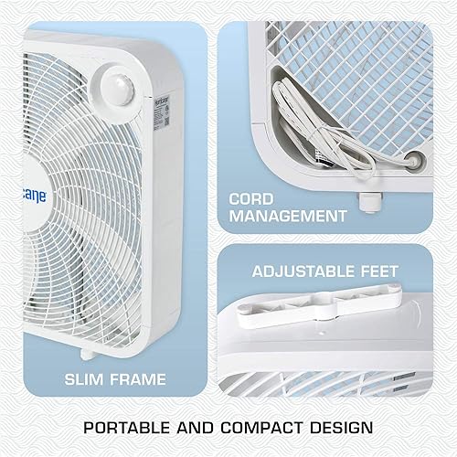 Miniatura 5 de Ventilador de piso clásico Hurricane, ventilador de montaje en caja con 3 velocidades silenciosas, blanco, 20" - Unidad de enfriamiento de aire