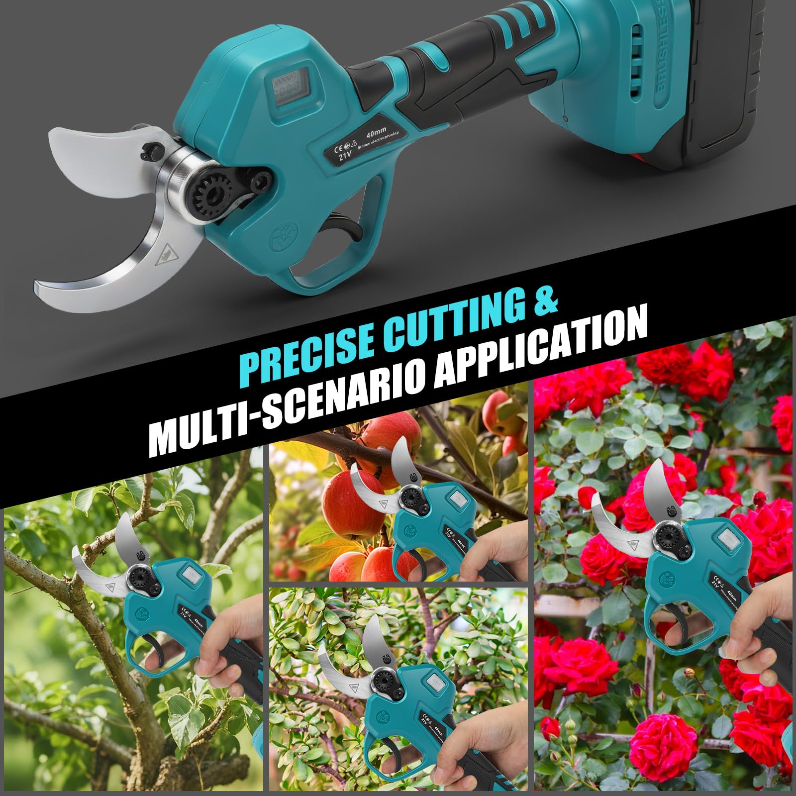 Akku Astschere für Makita 18V Akku (Ohne akku), 40mm Schnittkraft, 65mm Max Öffnung, Bürstenloser Motor, Elektrische Astsäge Gartenschere mit LCD-Display, zum Beschneiden von Bäumen Obstbäumen