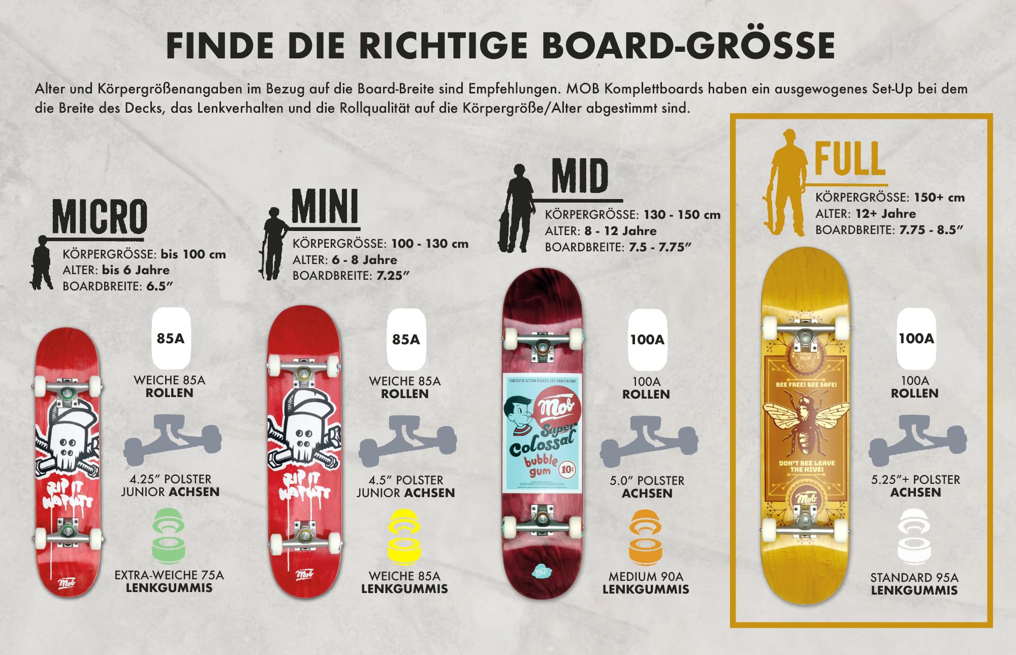 Mob Skateboards Bee 8.0 - Komplettboard 31 x 8 Zoll - Holzbrett aus 7 Schichten Ahornholz - fertig montiert - Skateboard für Jugendliche, Erwachsene, Anfänger und Profis - Gelb