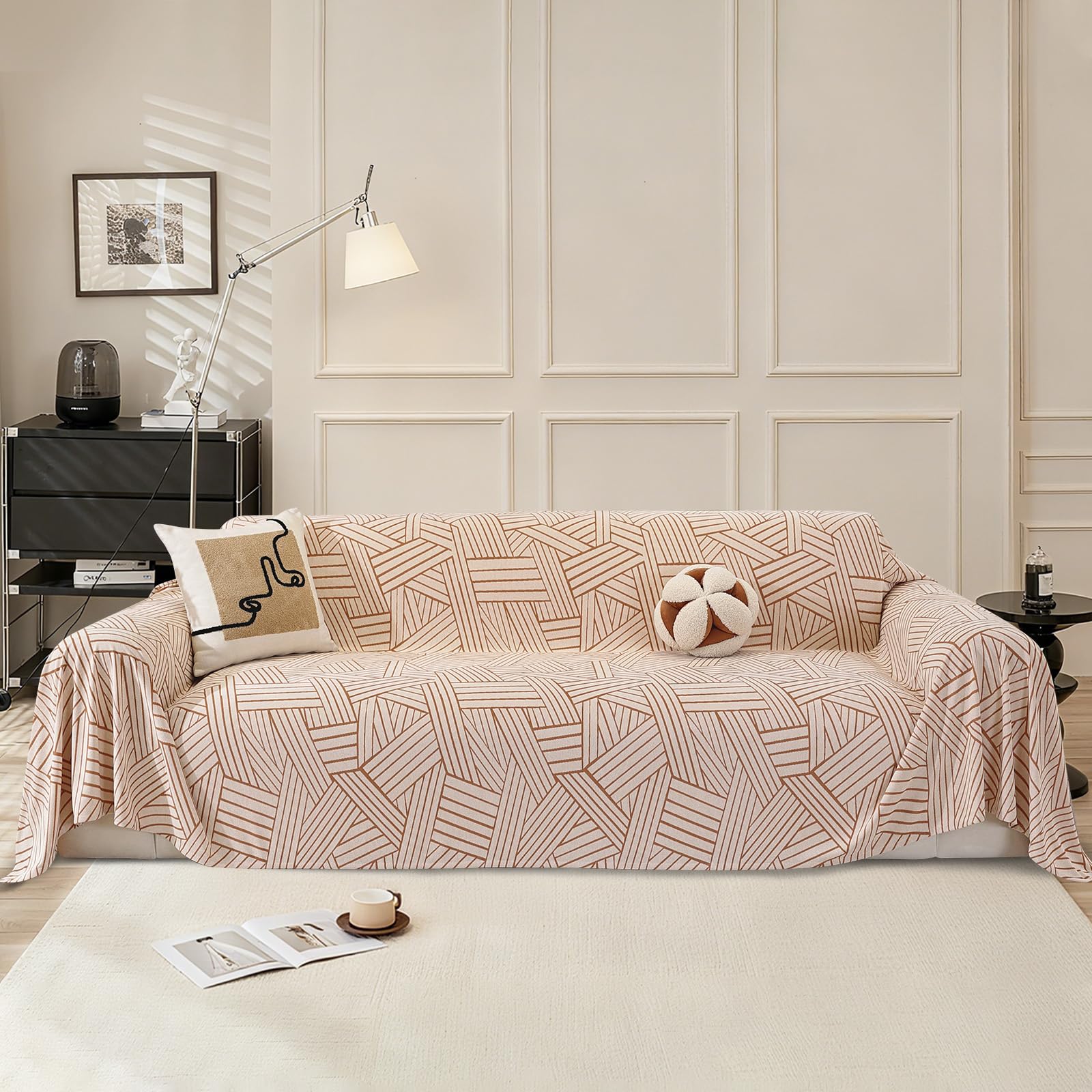 Ystyle Funda Sofa 4 Plazas, 200x380 CM, Cubre Sofa Antideslizante, Fundas para Sofa Antimanchas, Manta Cubre Sofa Grande, Protector De Sofa AntiarañAzos Gatos Perros, Sofa Cover, Camel