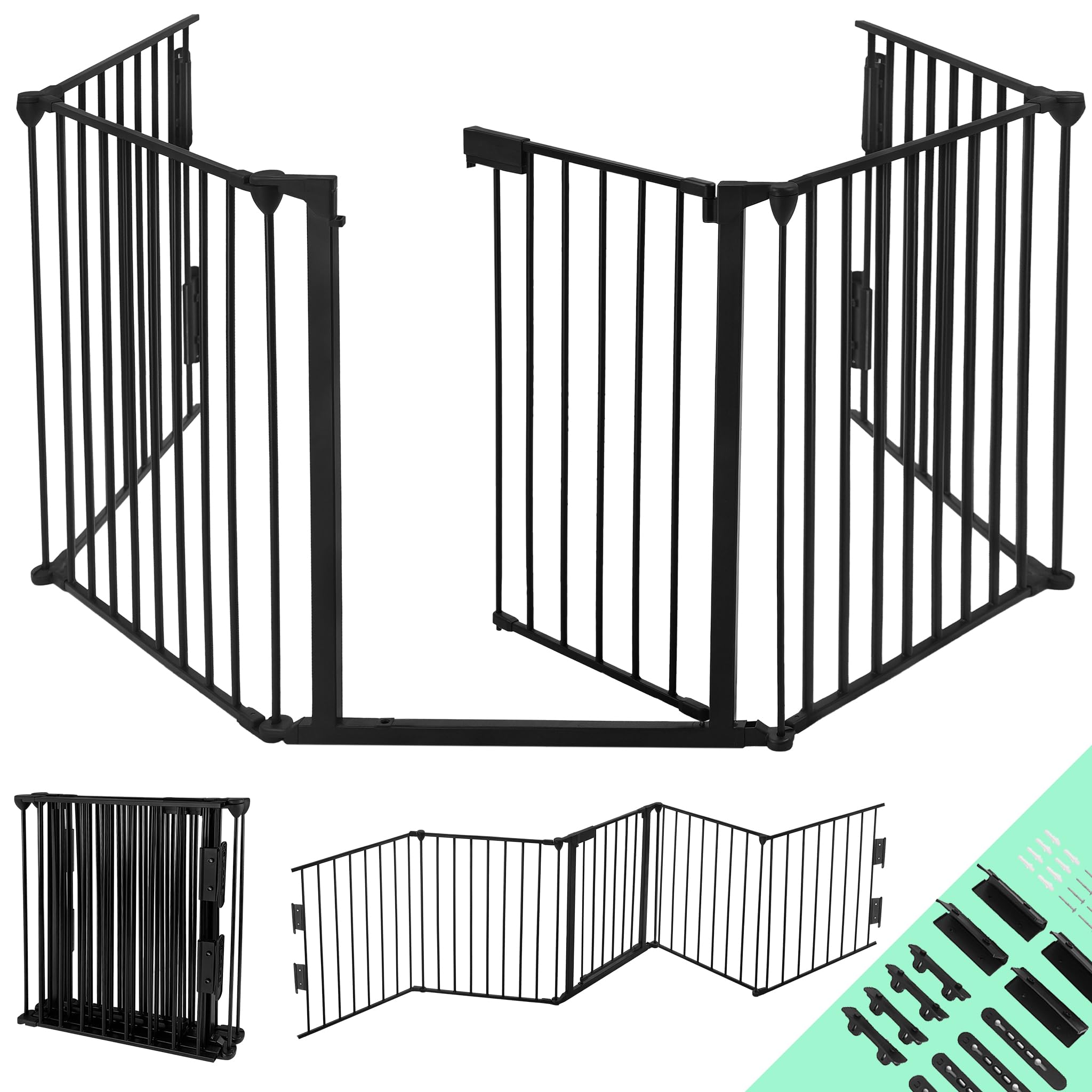 Rejilla de protección para chimenea negra con puerta, de metal, protección infantil, para niños, para mascotas, 300 cm