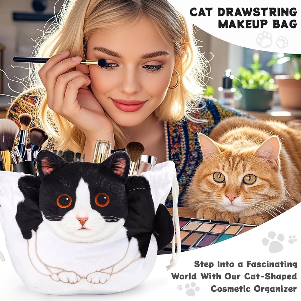 Amazon.co.jp: Openhahaha 猫型 コスメバッグ おもしろ 子猫 メイクアップ バッグ ドローストリング トラベル コスメティック  コイン ポーチ バッグ ソフト 動物 洗面用具バッグ 鉛筆ケース オーガナイザー 猫好きに, 白と黒の猫 : ビューティー