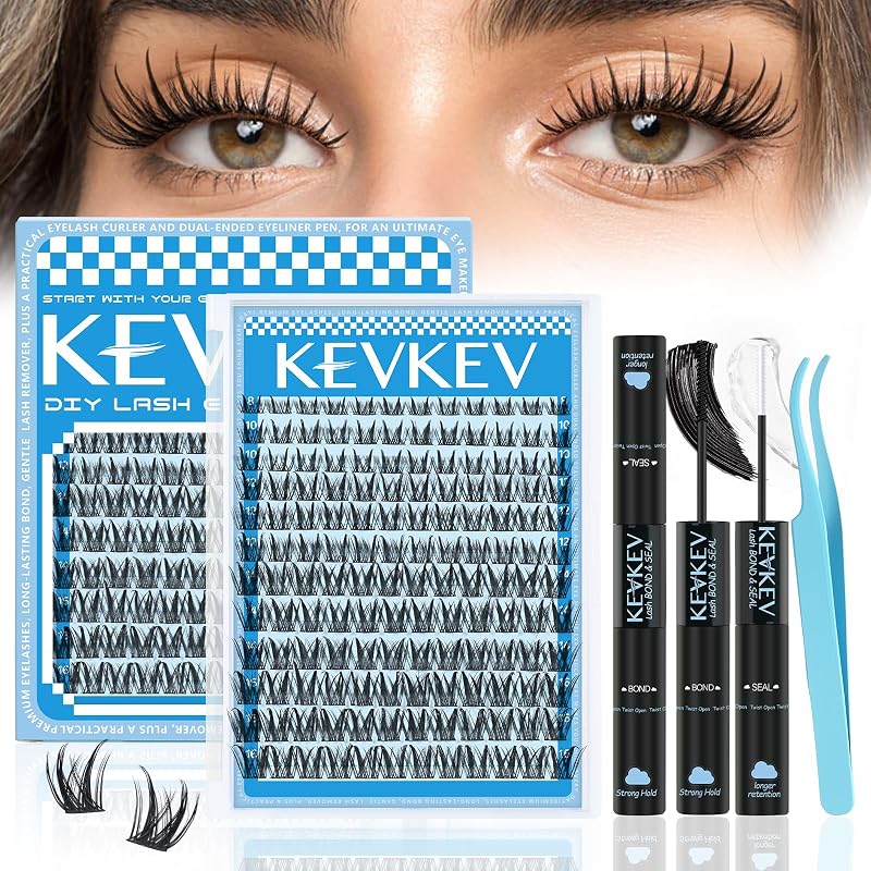 Kit de Cílios em Tufos Manga KevKev Fairy08 com Mix 8–18, Faixa Ultrafina Transparente, Bond, Seal e Pinça