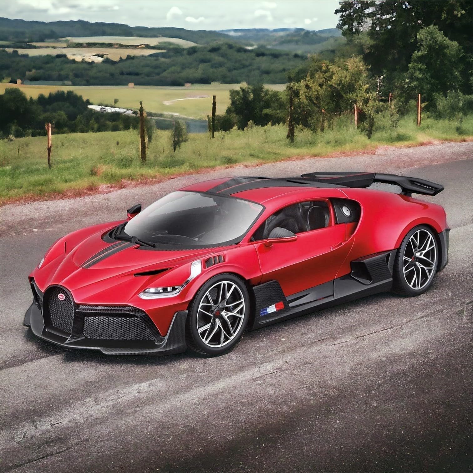 Toys Treasure 1:32 Die Cast Bugatti Divo Racing Pull Back Car with Openable Doors and Light (Red) for Kids