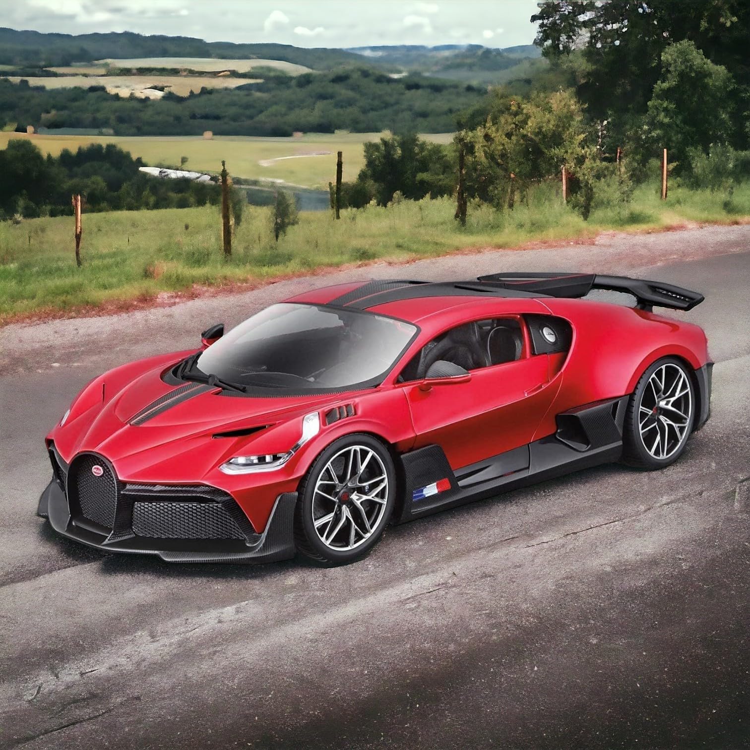 Toys Treasure 1:32 Die Cast Bugatti Divo Racing Pull Back Car with Openable Doors and Light (Red) for Kids