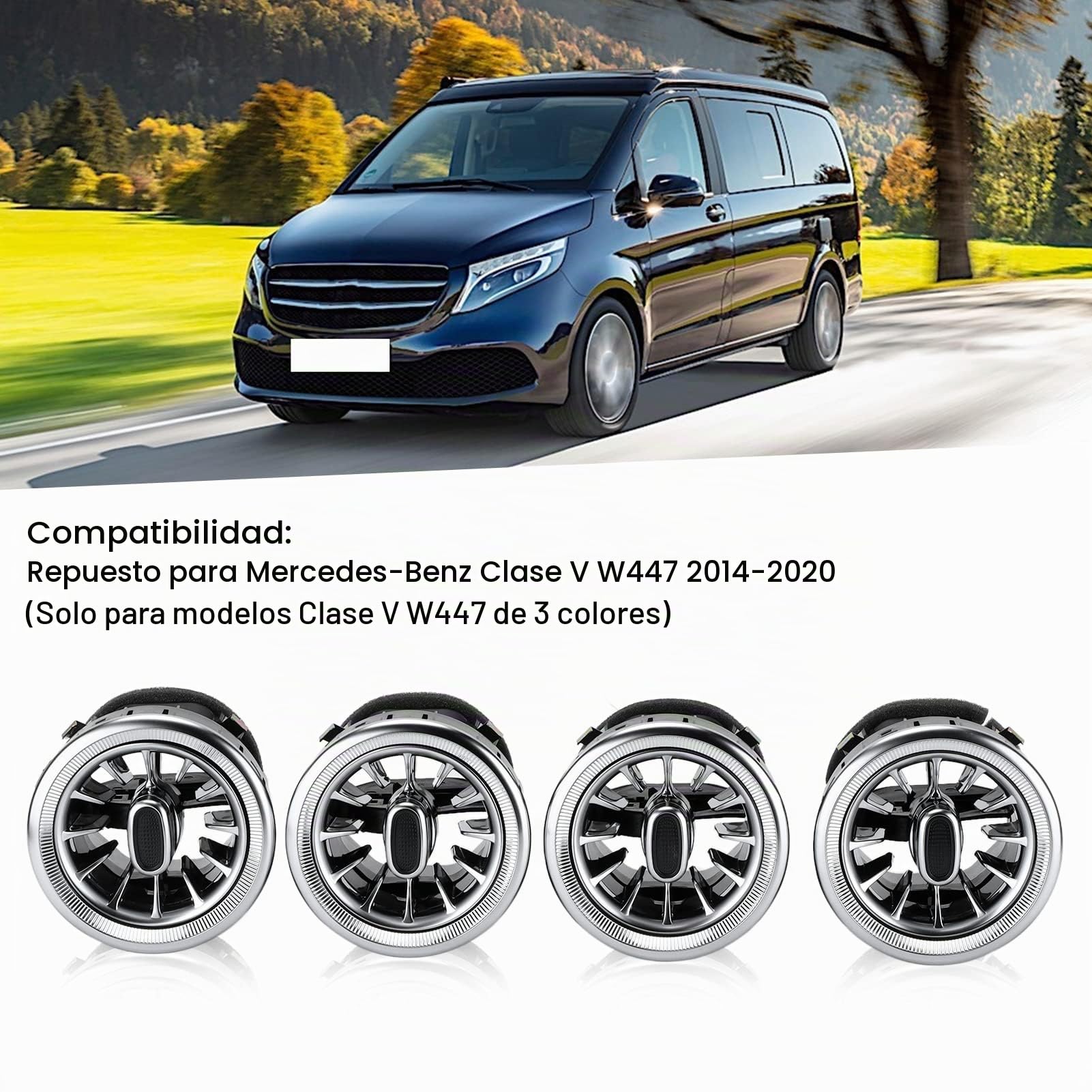Ventilación de Aire de Turbina de Coche Kit de Luz Ambiental de Ventilación de Aire de Turbina LED Frontal de 3 Colores de 4 Piezas de Repuesto para Benz Clase V W447 2014-2020