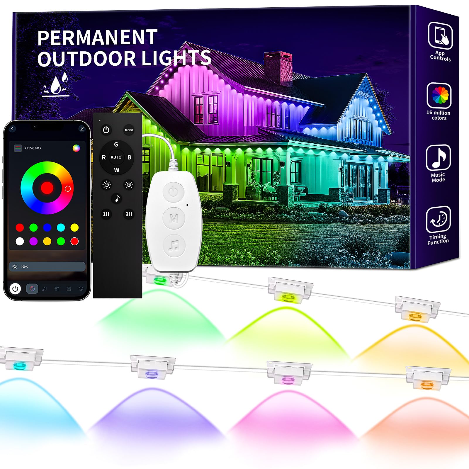 KSIPZE Permanent Outdoor Lights Waterproof IP67, Smart RGB+IC