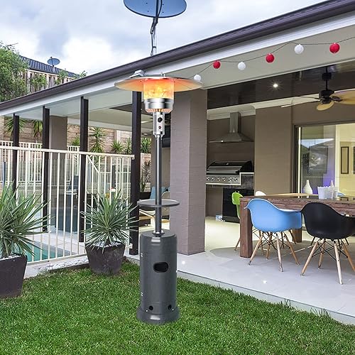 Miniatura 2 de COSTWAY Calentador de patio, calentador de propano de 48000 BTU con estante de bebidas, sistema de encendido simple, depósito de base y ruedas,