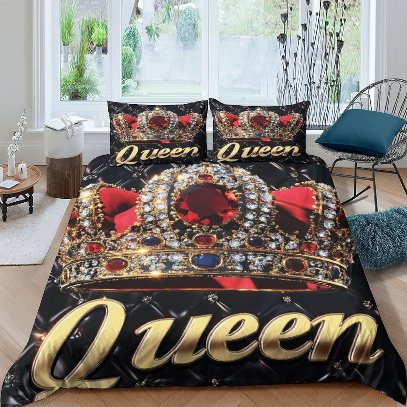 Ctjqhvkz Style-10 3D Printed Crown Queen Fitted Sheet Microfiber Elegant Royal Bed Cover Black Gold For Bedroom Guest Room Decor Single（135X200cm）