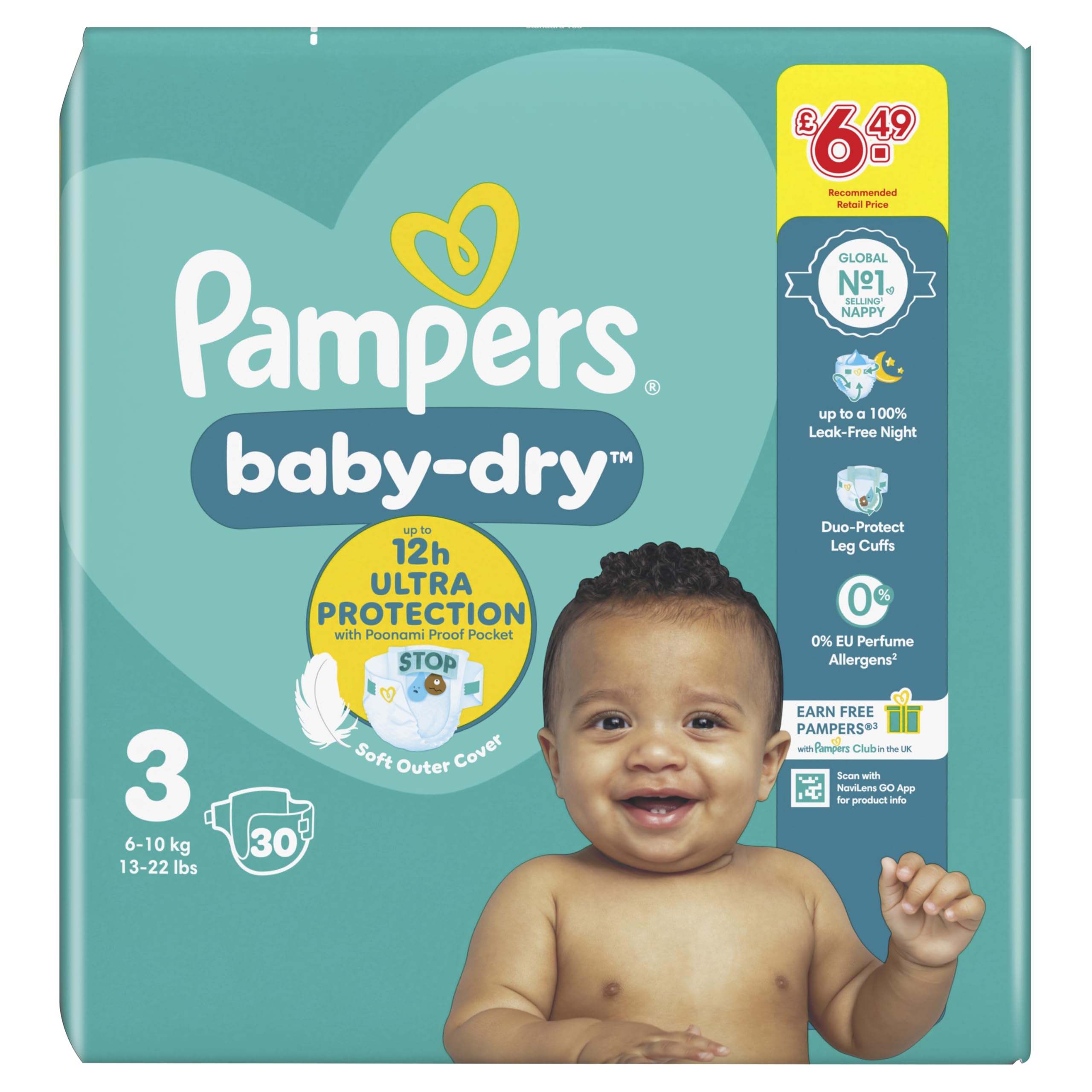 PAMPERS Baby Dry Size 3, 30 Count (Pack of 1)