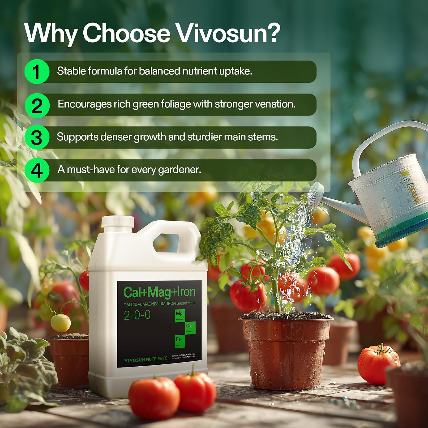 VIVOSUN Cal+Mag+Iron (2-0-0), Calcium, Magnesium & Iron Supplement, Liquid Nutrient Fertilizer for All Plants, Concentrated Plant Food for Soil/Soilless Cultivation, Hydroponics, 1 Quart