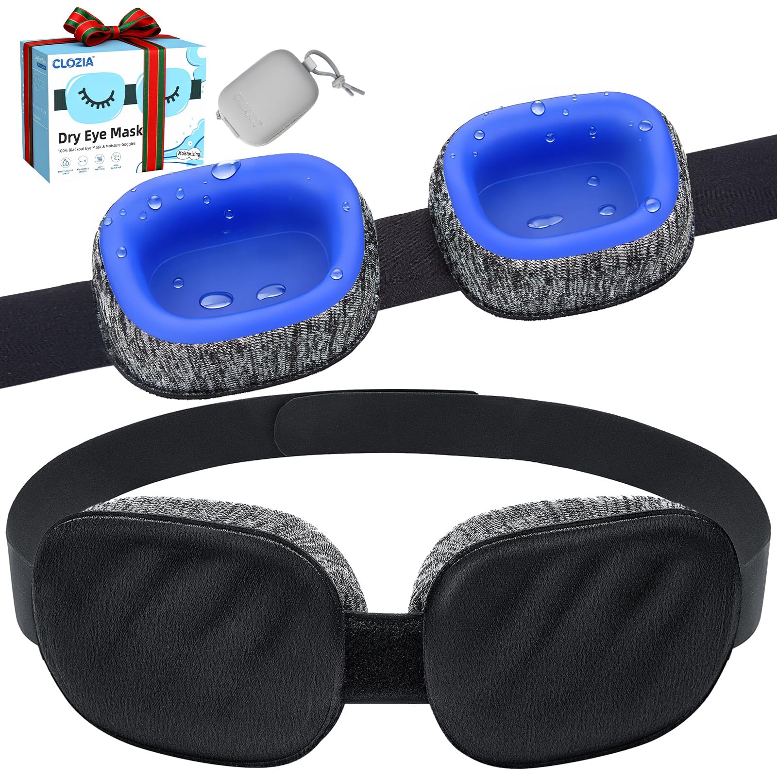 CLOZIA Eye Mask for Dry Eyes - 100 Blackout Dry Eye Mask Moisture Goggles - Adjustable Sleeping Mask