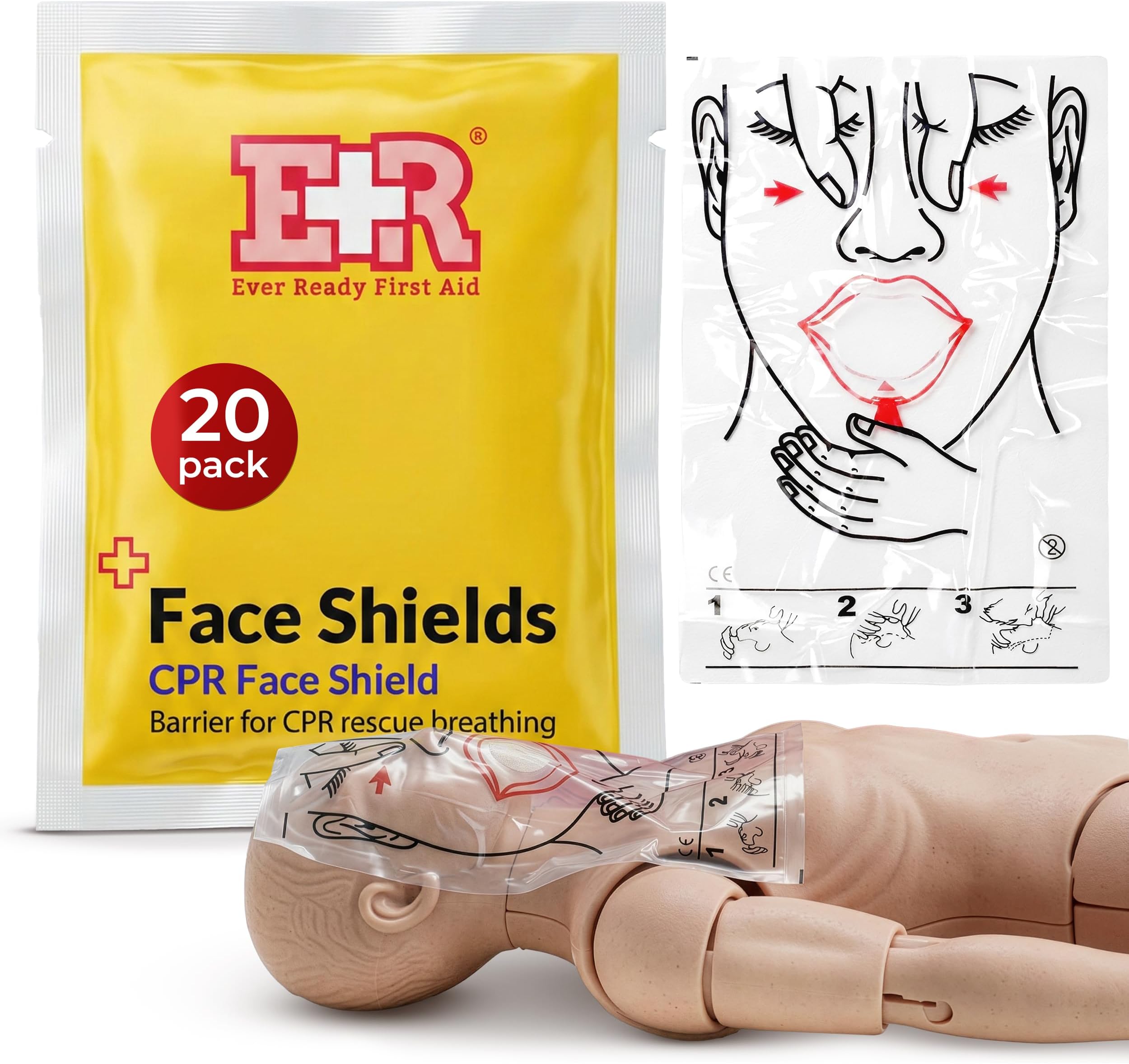 Ever Ready First Aid CPR Face Shield fits Adults, Children and Infants - 20 Pack
