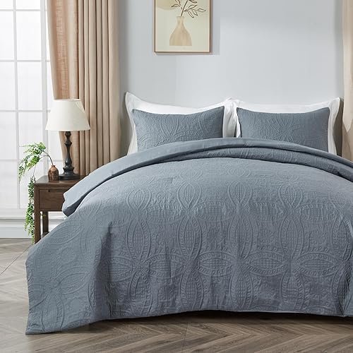 ENJOHOS Queen Comforter Sets Grey, 3 Pieces Queen Size Modern Geometric Textured Comforter for All Season, Lightweight Soft Microfiber Comforter Bedding with 2 Pillow Cases