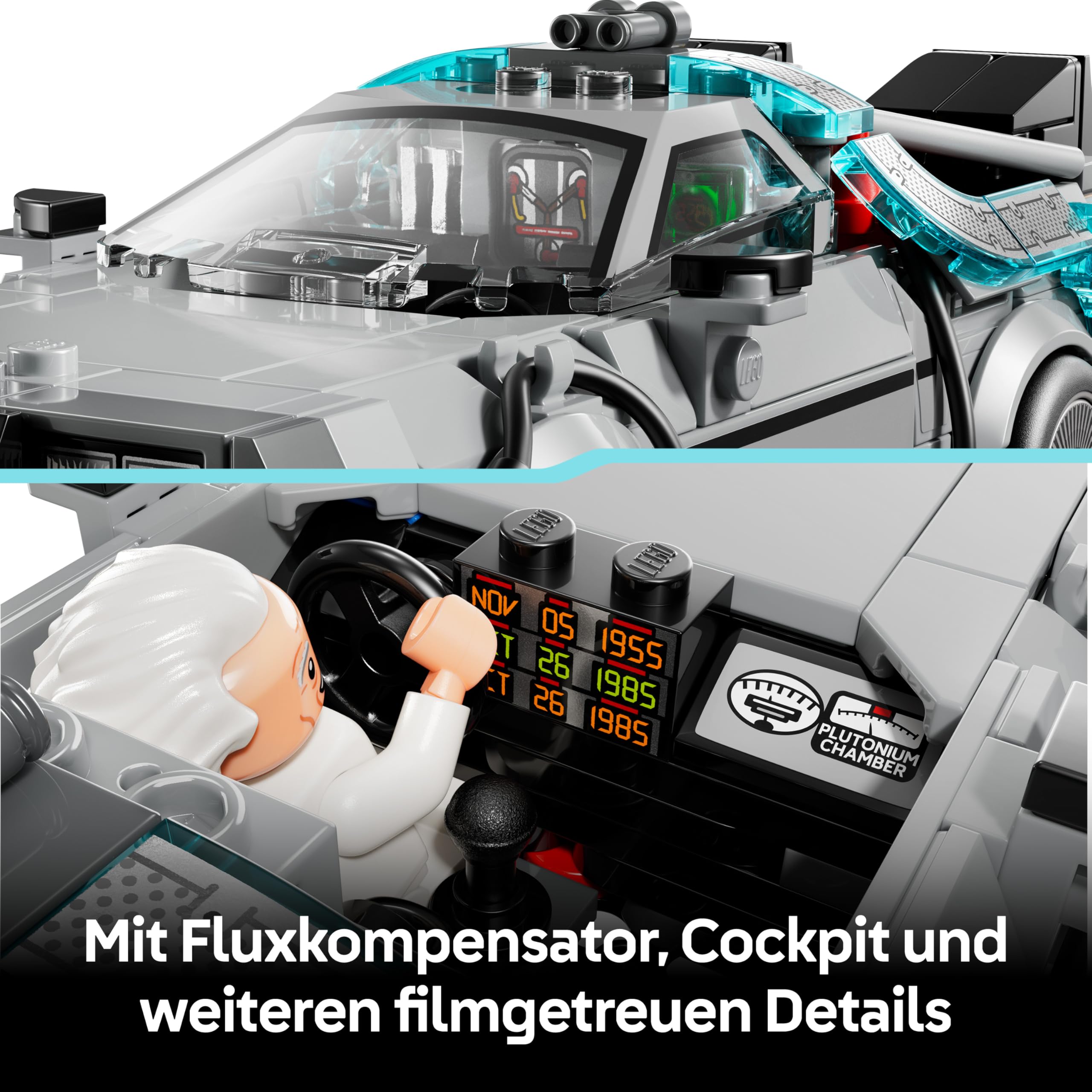 LEGO Speed Champions Zeitmaschine aus Zurück in die Zukunft - Kinder Spielzeug mit Automodell und 2 Minifiguren - Marty McFly und Doc Brown - Kreatives Geschenk für Kinder ab 9 Jahren - 77256