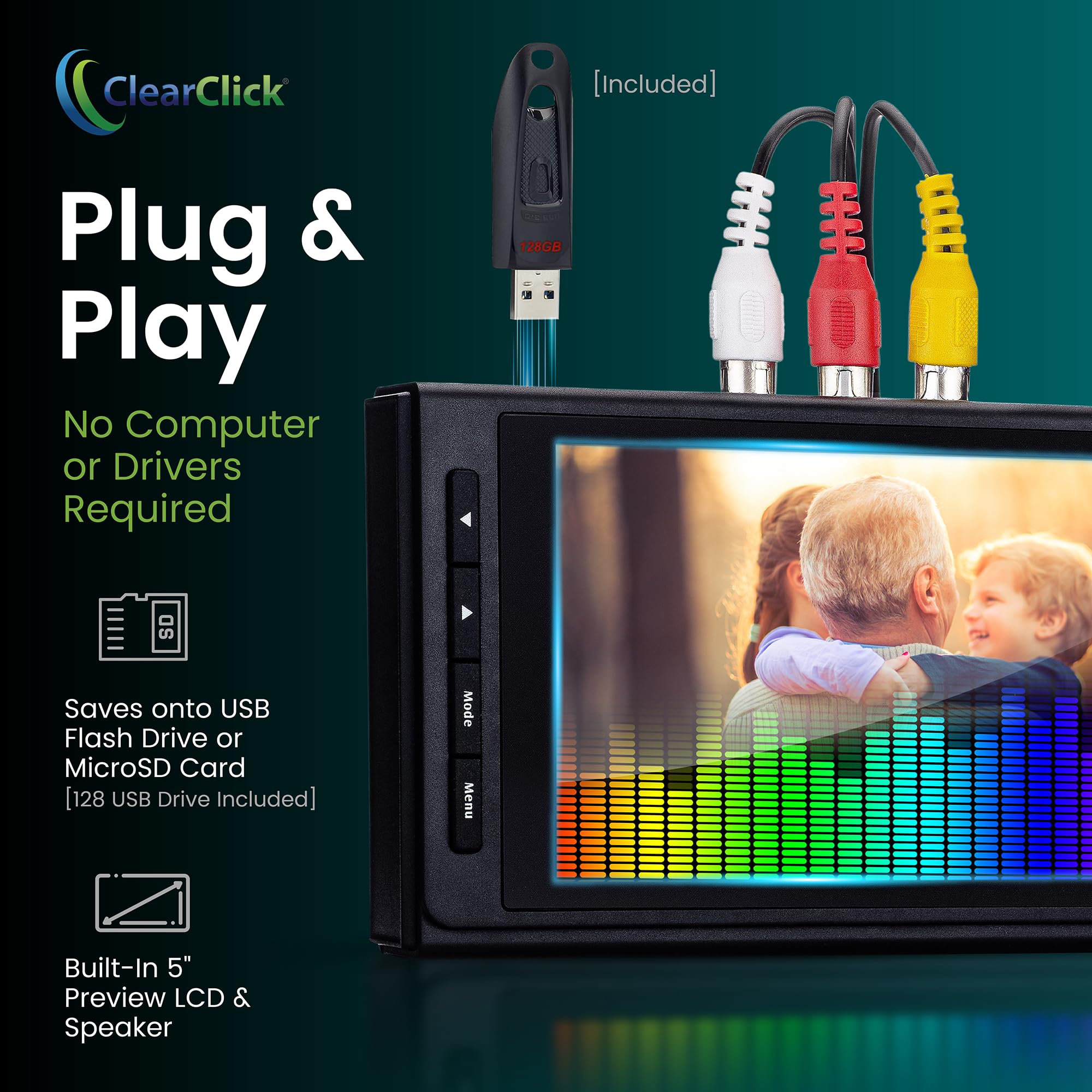 ClearClick Video-zu-Digital-Konverter 3.0 (dritte Generation) – Aufnahme von Video und Audio von Videorekordern, VHS, AV, RCA, Hi8, Camcorder, DVD, Plattenspielern, Kassettenbändern (Bundle Edition)