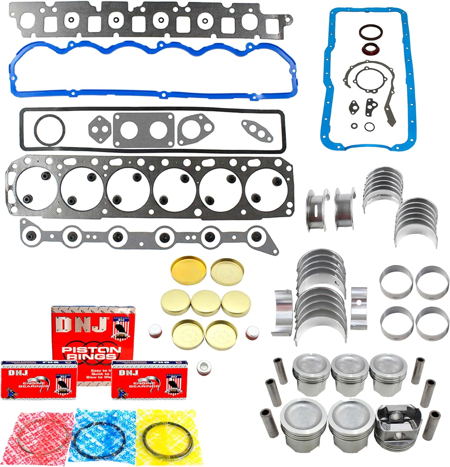 DNJ EK4106 Engine Rebuild Kit for 1988-1991 Ford Bronco, E-150 Econoline, E-150 Econoline Club Wagon 4.9L L6 12V OHV 4917cc