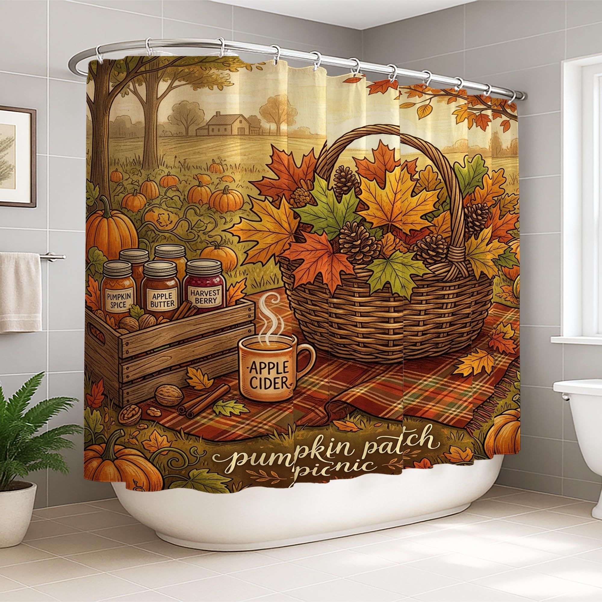 Rideau de douche orange imperméable grand format anti-projections en tissu
