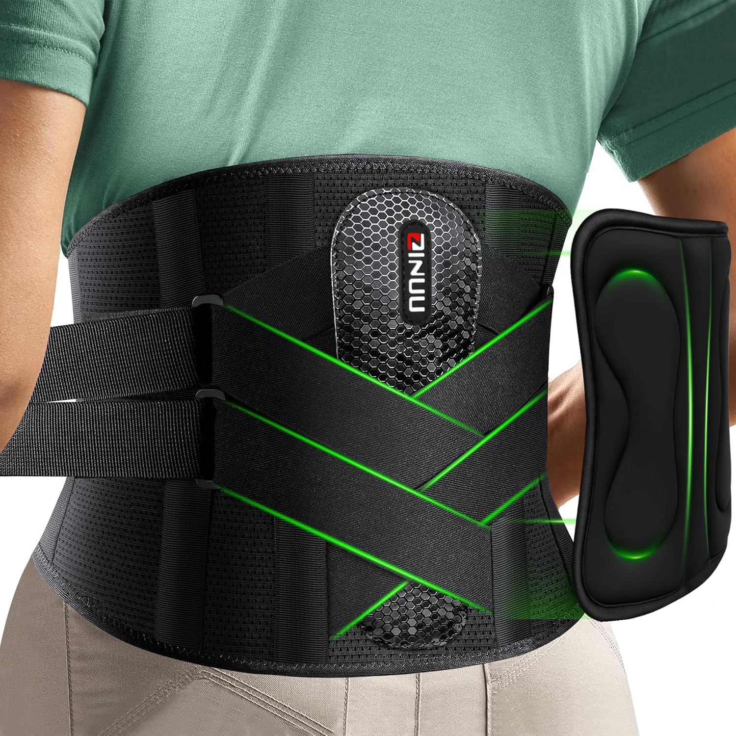 Cinturón de apoyo lumbar para hombre y mujer, 7 veces, soporte lumbar con almohadilla 3D, vendaje de espalda transpirable para aliviar el dolor de espalda (M)