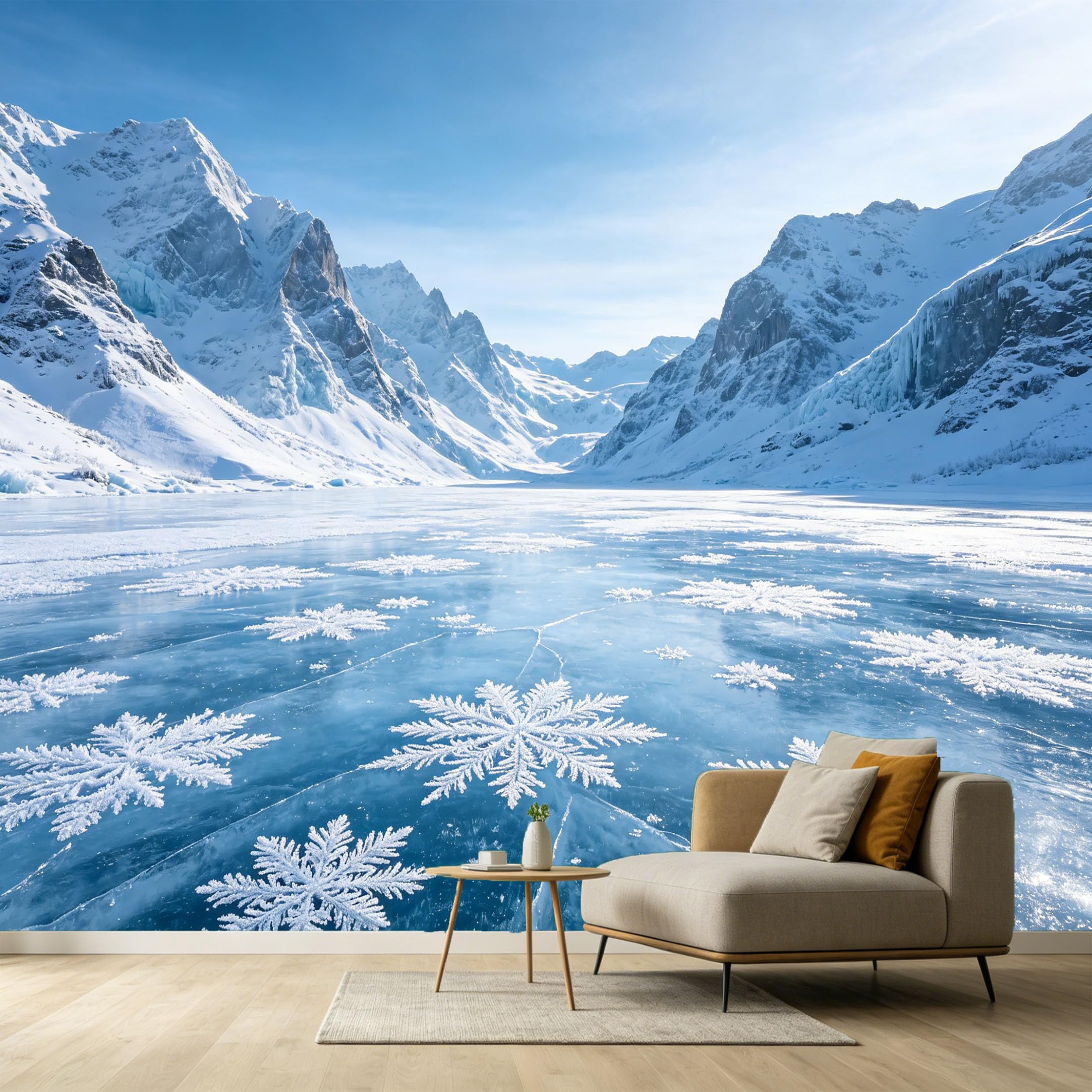 Custom Size Wall Murals Frozen Lake Mountain Landscape 3D Trompe L'Oeil Winter Snowflakes SelfAdhesive Wall Fabric Removable Large Wallpaper for Photo Living Room