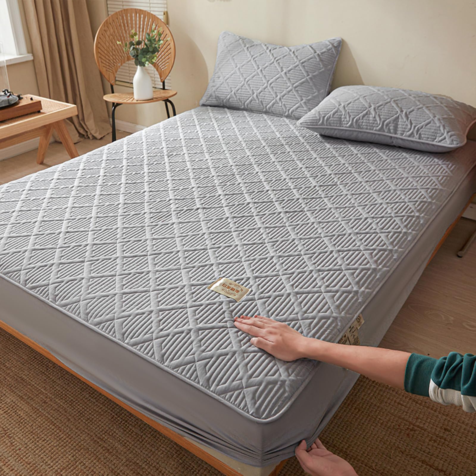Spannbettlaken 180x200 Khaki Baumwolle Großes Doppelbett