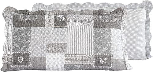 Miniatura 97 de Brilliant Sunshine Juego de edredón de 3 piezas con 2 fundas de almohada, diseño de corazón gris, diseño floral y de encaje, colcha reversible