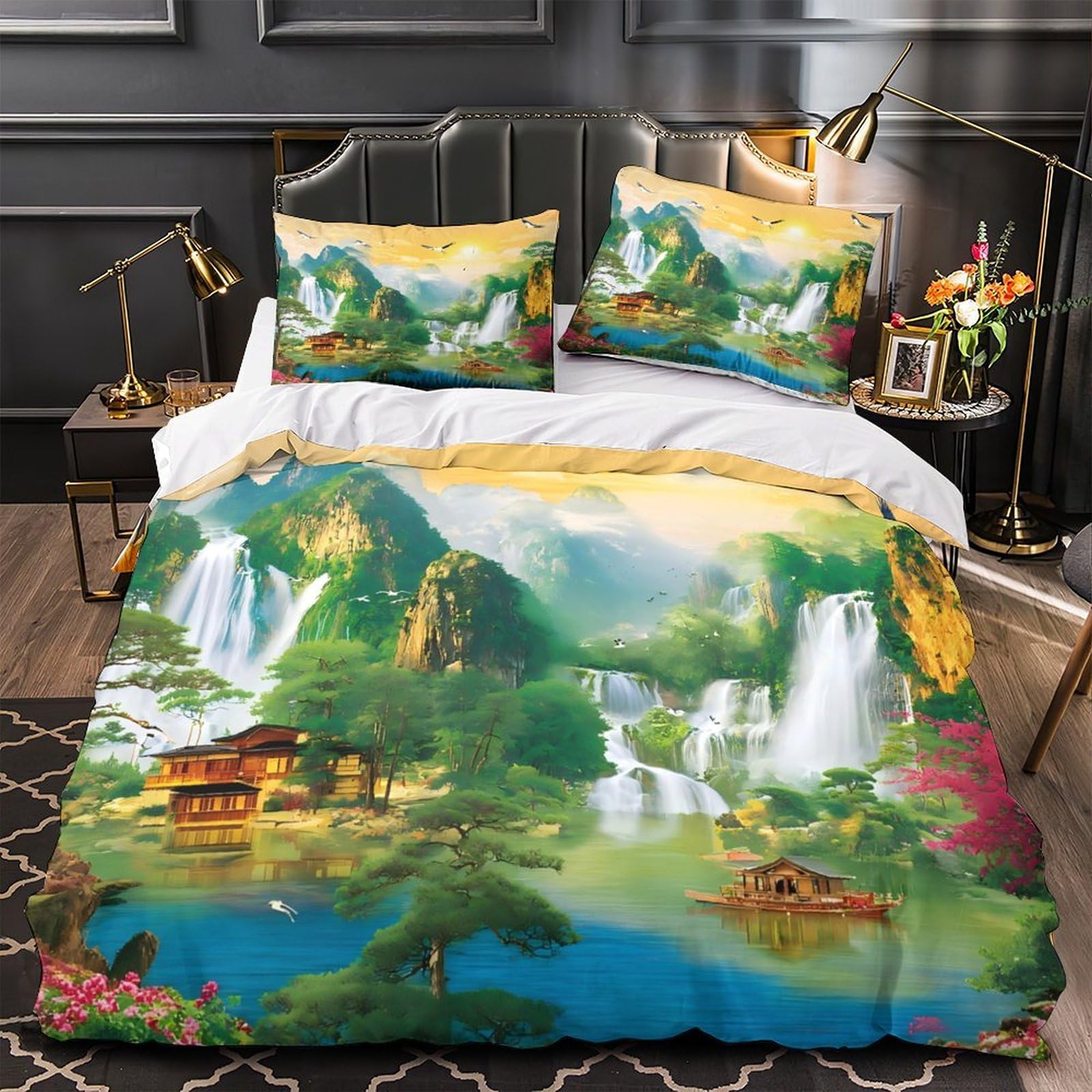 MMDASBVPE Mountain Landscape Duvet Cover 3D Design Printed Ultra Soft 3PCs Bedding Set Zipper Quilt Cover Breathable Wrinkle-Resistant for Teens Adults Kids Women Youth Boys Double（200x200cm）