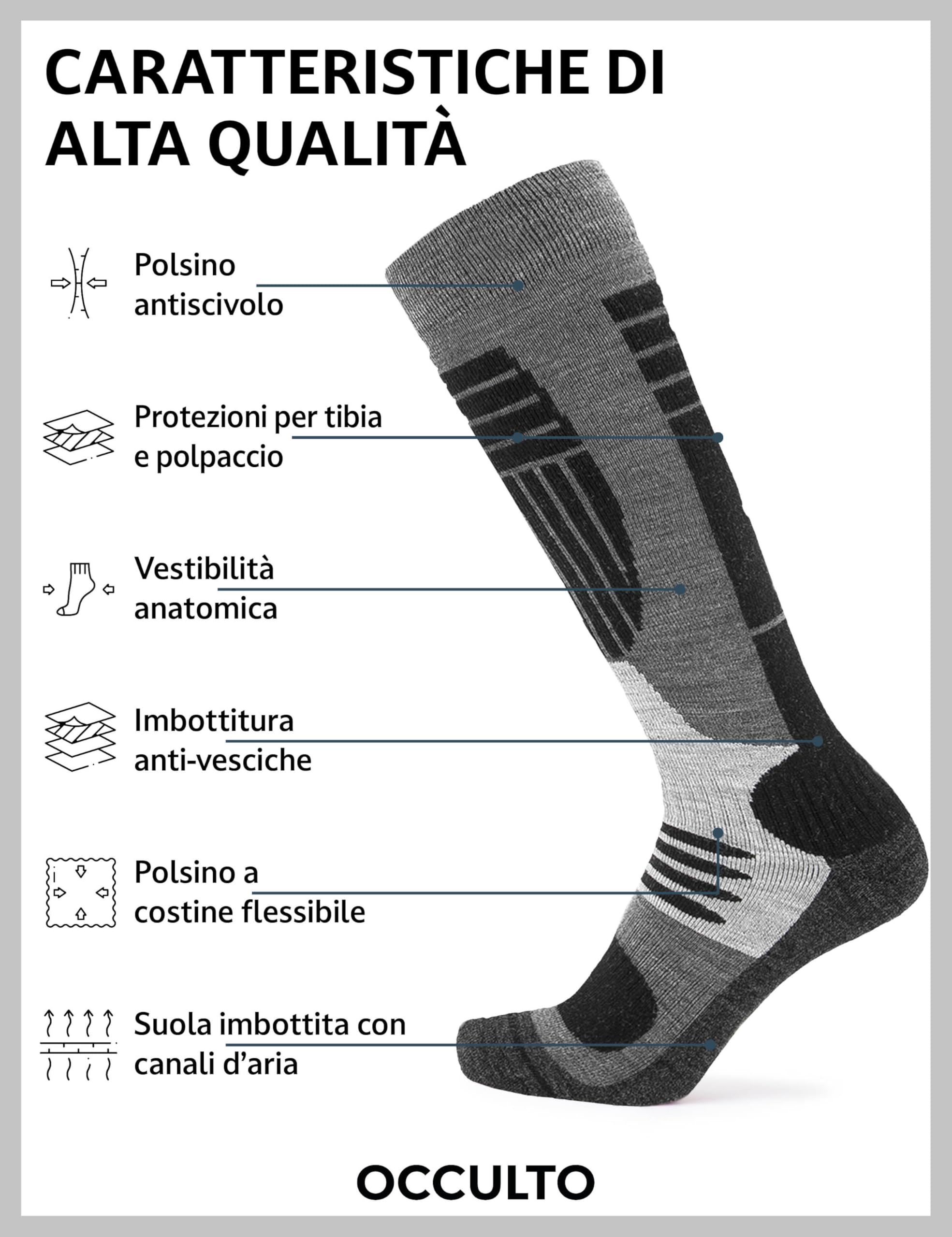Occulto Calze da Sci Uomo pacco da 2, pacco da 4 (modello: Felix)
