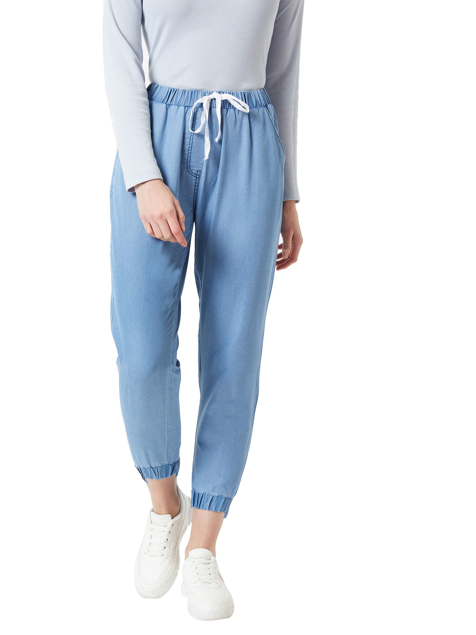 Women's Black Regular Length Mid Rise Clean Look Regular Fit Denim Joggers-image-3