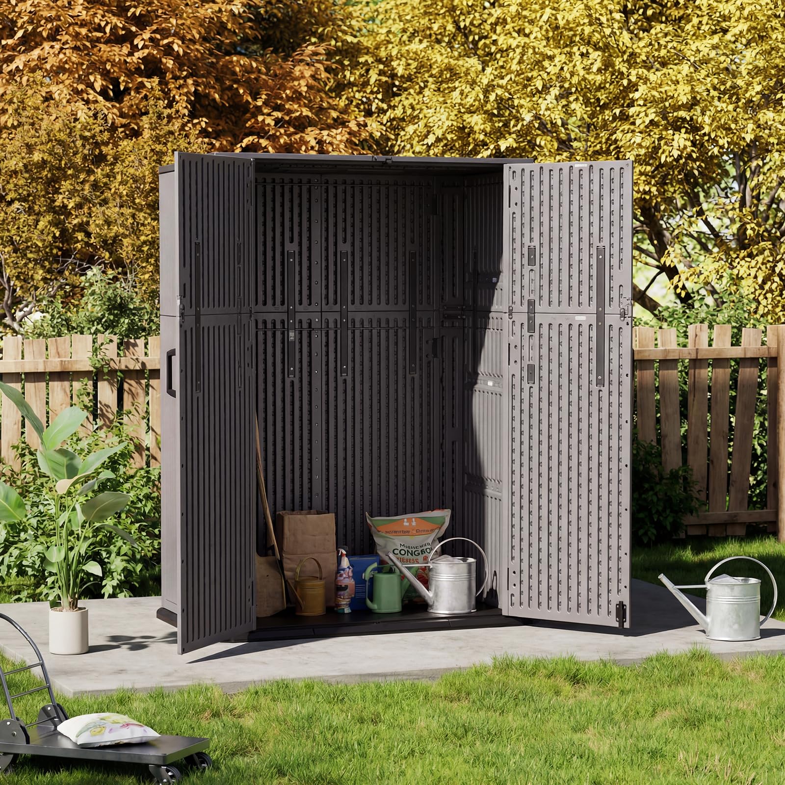 Panana Plastic Shed Garden Storage With Shelf Support Floor Lockable Outdoor Storage House Tool Shed Box, Compact Utility Tool Cabinet L142xW67xH176cm (GSGD25+Shlef) — view 12