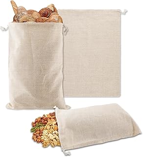 2er Set Leinen Brotbeutel – 30x40cm Wiederverwendbarer Brotsack zum Frischhalten von Brot & Baguette, Leinensack für Brotaufbewahrung, zusätzlich geeignet für Obst & Gemüse