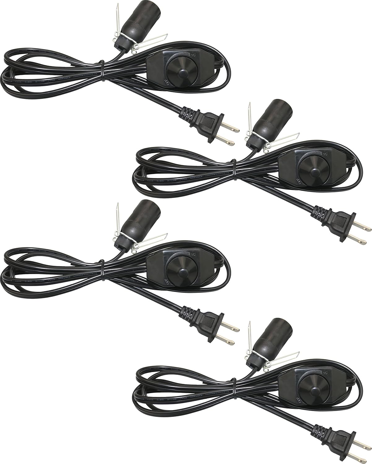 6 Feet Black Salt Lamp Cord with Dimmer Switch and E12 Socket 18 AWG (4 Pack, Black)