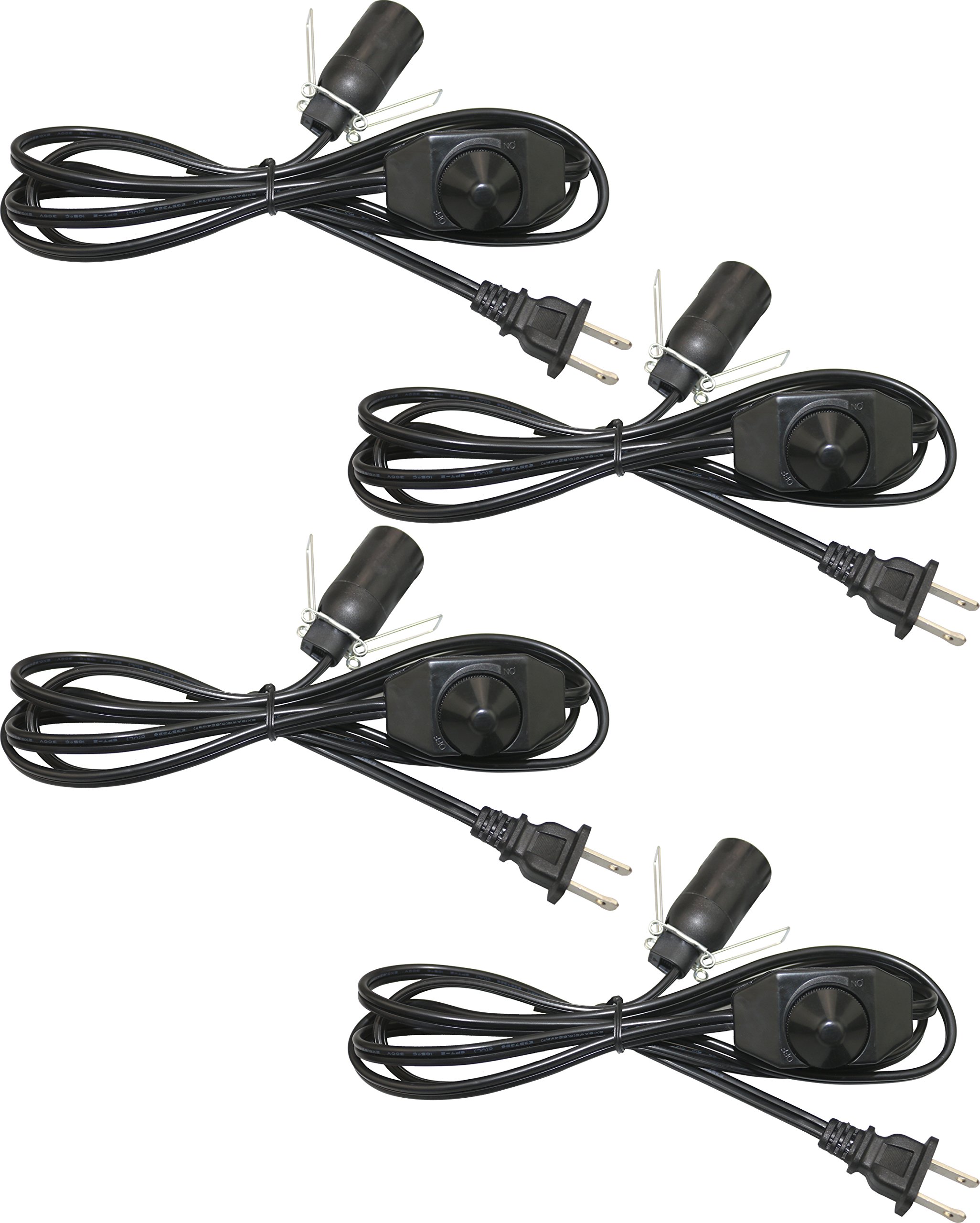 Lightingsky6 Feet Black Salt Lamp Cord with Dimmer Switch and E12 Socket 18 AWG (4 Pack, Black)