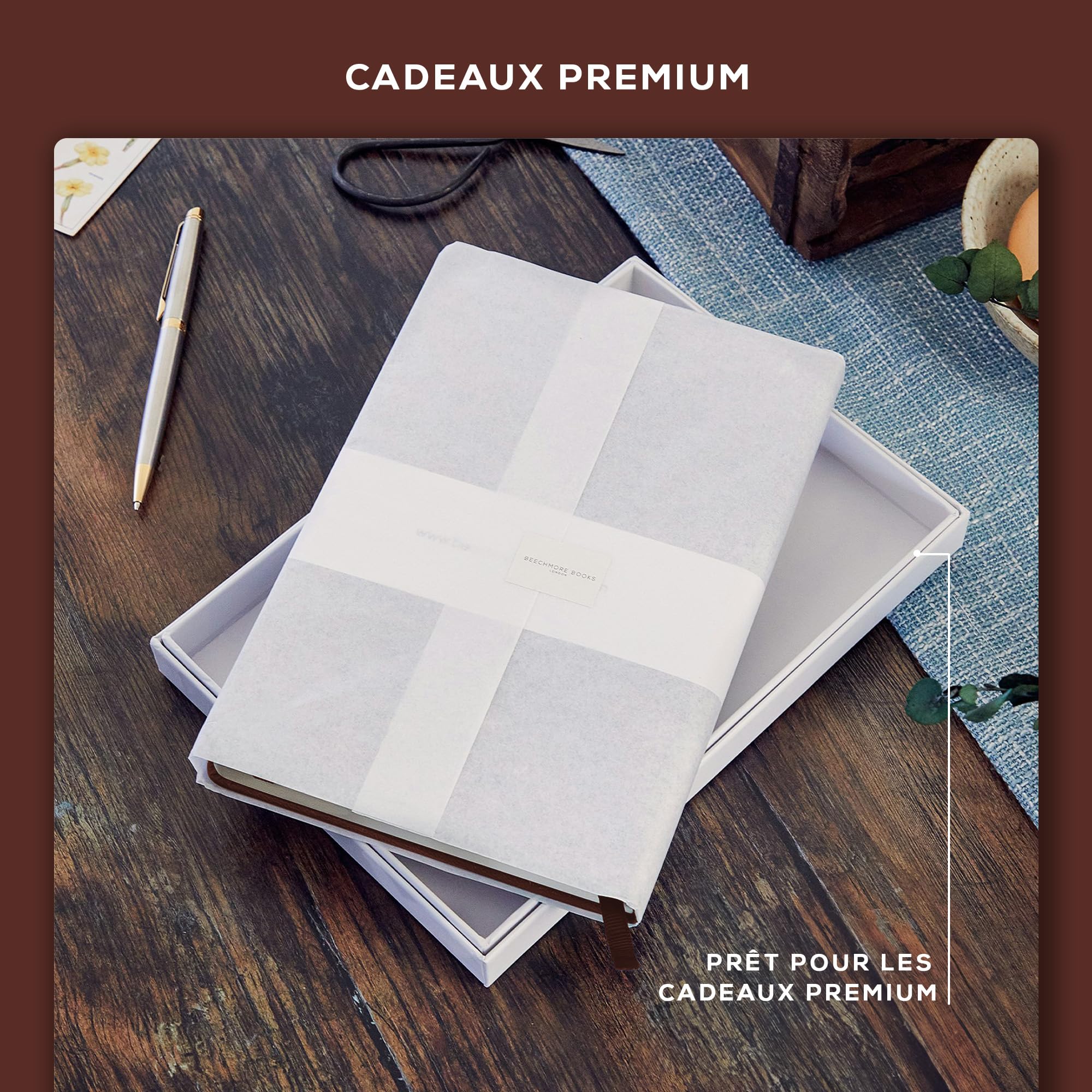 Carnet de Notes A5 Marron Couverture Rigide Cuir Vegan Papier Ligné 120 g/m² Beechmore Books