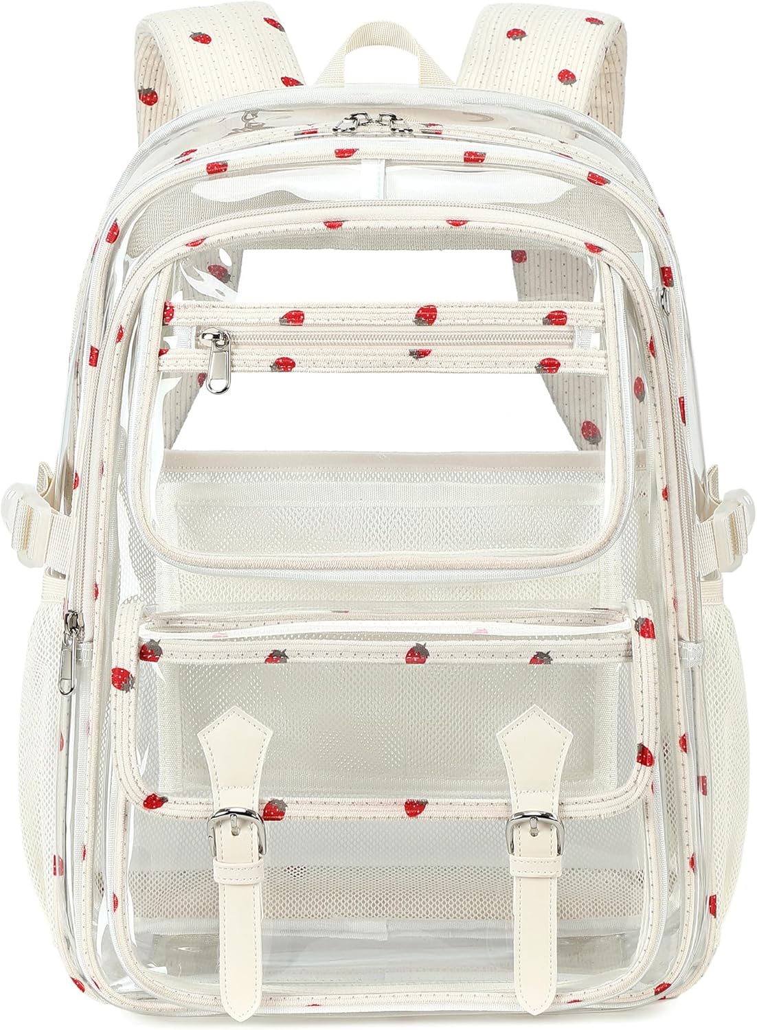 Clear Backpack for Girls Women Heavy Duty School BookBag Transparent Backpacks Stadium Approved See Through Backpack X-Large(Corduroy Strawberry)