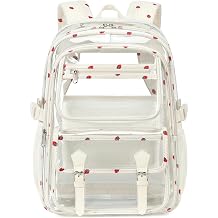 Clear Backpack for Girls Women Heavy Duty School BookBag Transparent Backpacks Stadium Approved See Through Backpack X-LargeCorduroy Strawberry