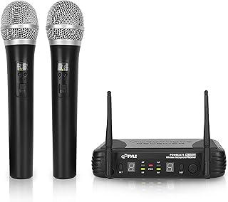 Pyle Professional Wireless Handheld Microphone System - Dual UHF Band, Wireless, Handheld, 2 MICS w/ 8 Selectable Frequency Channels, Independent Volume Controls, AF & RF Signal Indicators