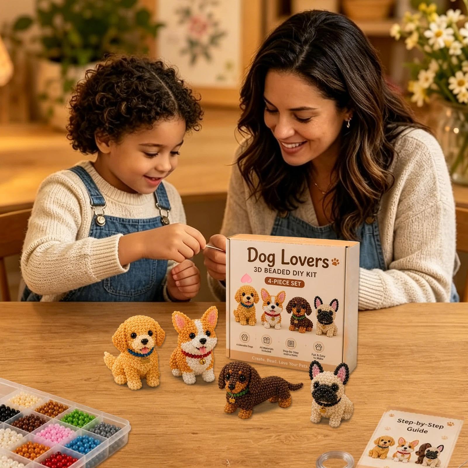 Set de Animales con Abalorios, Kit de Cuentas Animales for Adultos, con Instrucciones, Bonito Juego Manualidades en 3D, Creativo, Colorido, fácil Hacer(C)
