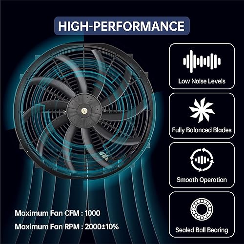 Vista 83 de Kit de montaje de ventilador de refrigeración de radiador eléctrico de 12 pulgadas, ventilador de radiador de alto rendimiento con kit de montaje