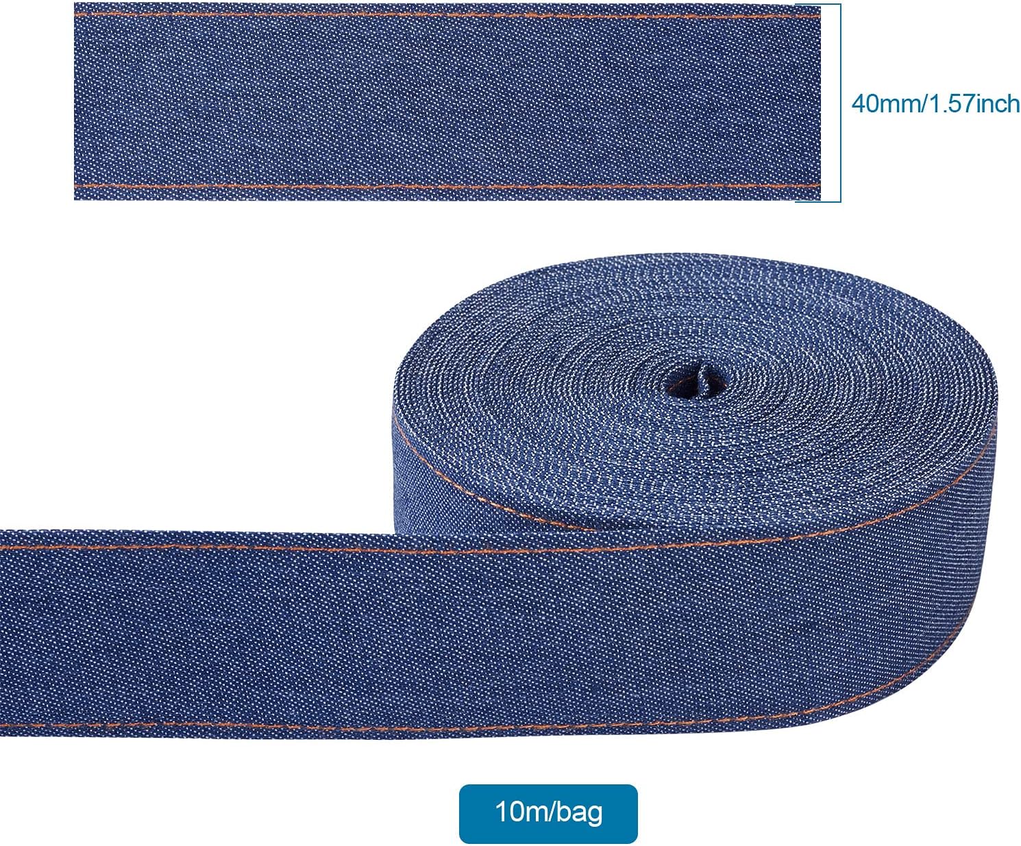 Craftdady 10.9 Yards Stitch Denim Ribbons 40mm Layering Cloth Fabric Jeans Bows Ribbons for DIY Crafts Hairclips Sewing Garment Accessories, Marine Blue