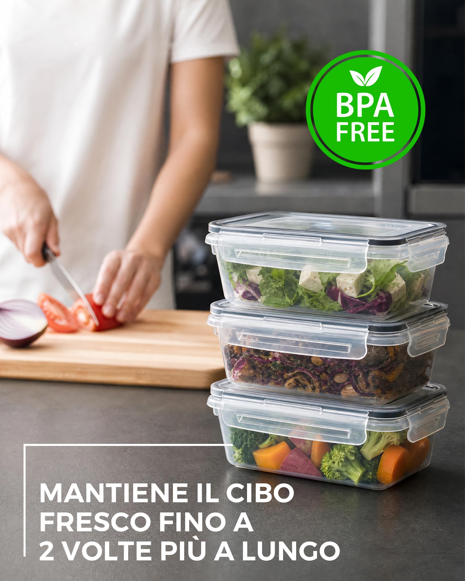 Contenitori Ermetici per Alimenti con Coperchio - Senza BPA, meal prep Contenitore per Microonde, Set Contenitori per Alimenti, Compatibile Congelatore e Lavastoviglie, 1L x 5 Pezzi + 0,52L x 5 Pezzi