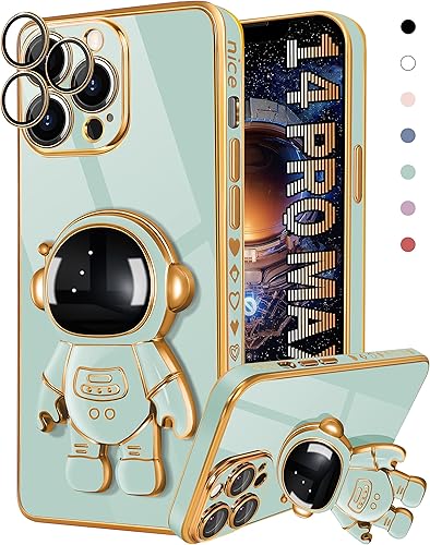 Coralogo Funda para iPhone 14 Pro Max, diseño de astronauta para niñas y mujeres, color verde menta, con soporte oculto, diseño 6D con protector de