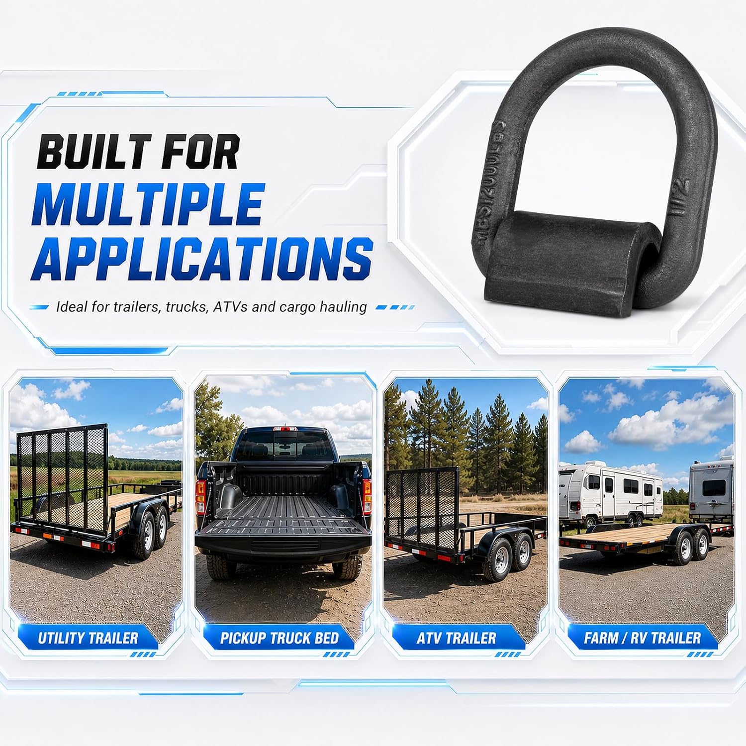 1/2" Weld-On Forged D-Rings, 12000 lbs Breaking Strength, Heavy Duty Tie Down Anchors for Trailers, Trucks, RV and Cargo Control (4pcs)