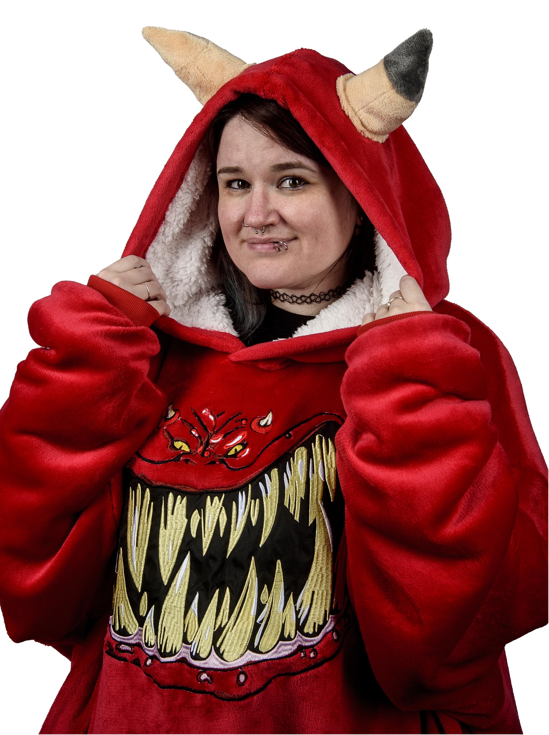 Warhammer 40 000 40k Squig Sherpa koc z kapturem – oficjalny polar, uniwersalny rozmiar, pasuje do mężczyzn i kobiet, przytulny prezent dla fanów, czerwona