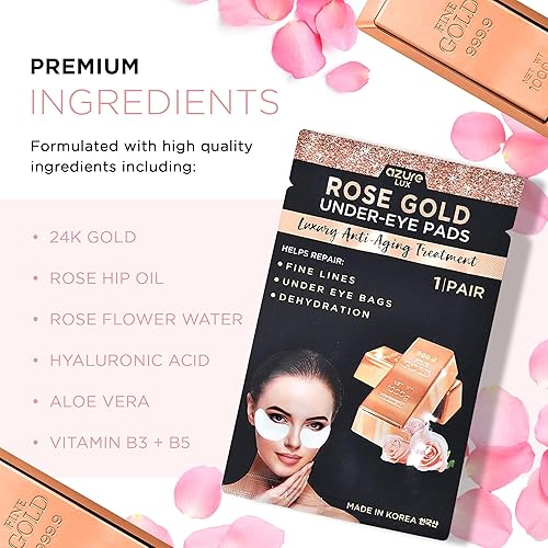 Miniatura 2 de AZURE - Almohadillas antienvejecimiento para debajo de los ojos de oro rosa, parches de máscara de ojos que levantan, suavizan e hidratan, reducen