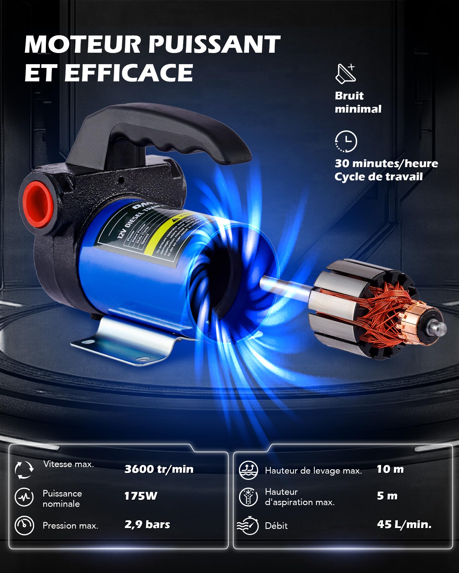 Orion Motor Tech Kit de Pompe de Transfert Diesel, Pompe de Transfert de Carburant 12V avec Buse et Tuyaux, Pompe à Gasoil Électrique pour Kérosène Diesel avec Mallette de Transport, Extracteur d'Huil