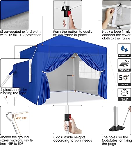 Miniatura 4 de Yaheetech Toldo desplegable de 10 x 10 pies con pared lateral, tienda de campaña instantánea resistente al aire libre, tienda de campaña portátil,